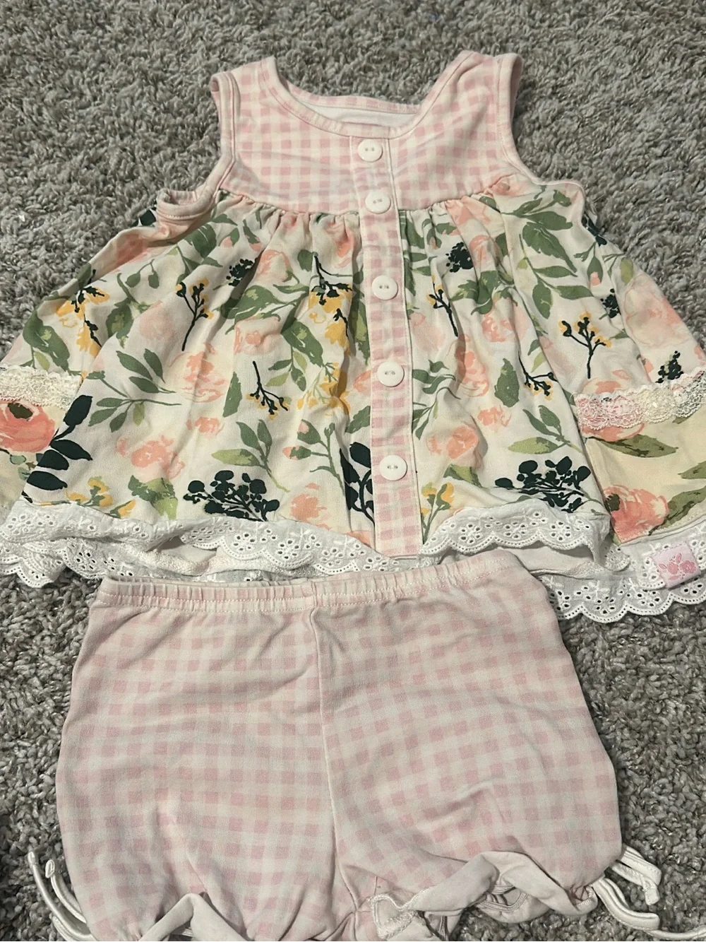 SweetHoney Pink Gingham Floral Baby Girls Matching Set